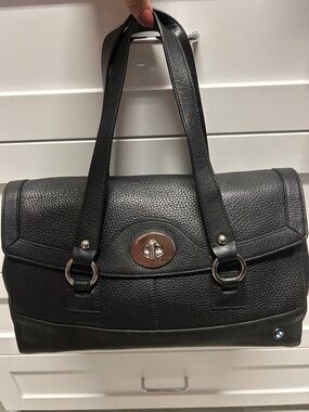 BMW Black Pebbled Leather Satchel with Silver Hardware
